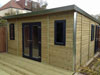 4.0m x 4.0m pent garden workshop with graphite double doors, single entry side door & decking to front, from £POA